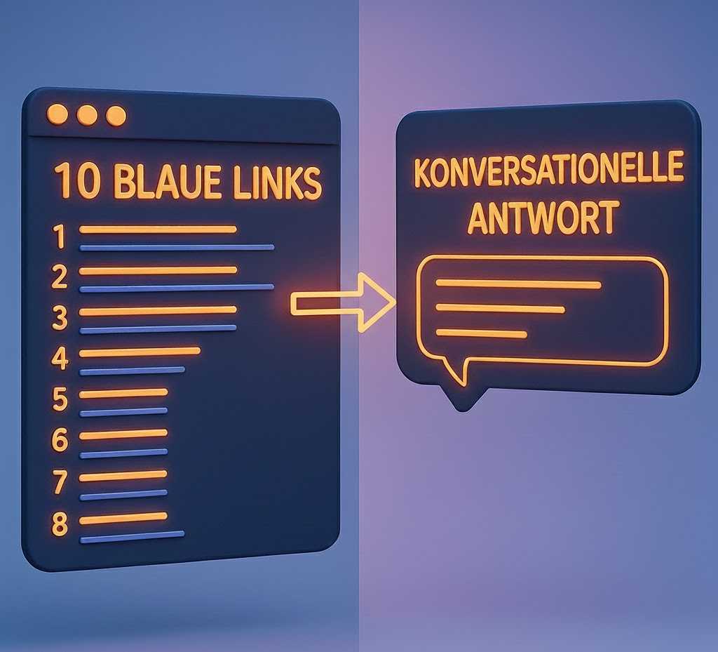 Statt der Anzeige von 10 blauen Links werden nun konversationelle Antworten gegeben